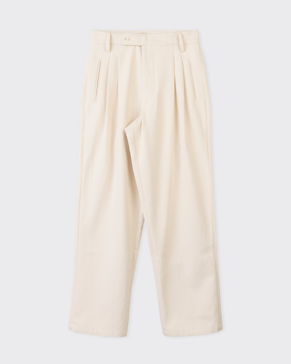 Colbo Double Pleat Pants in natural raw denim, front