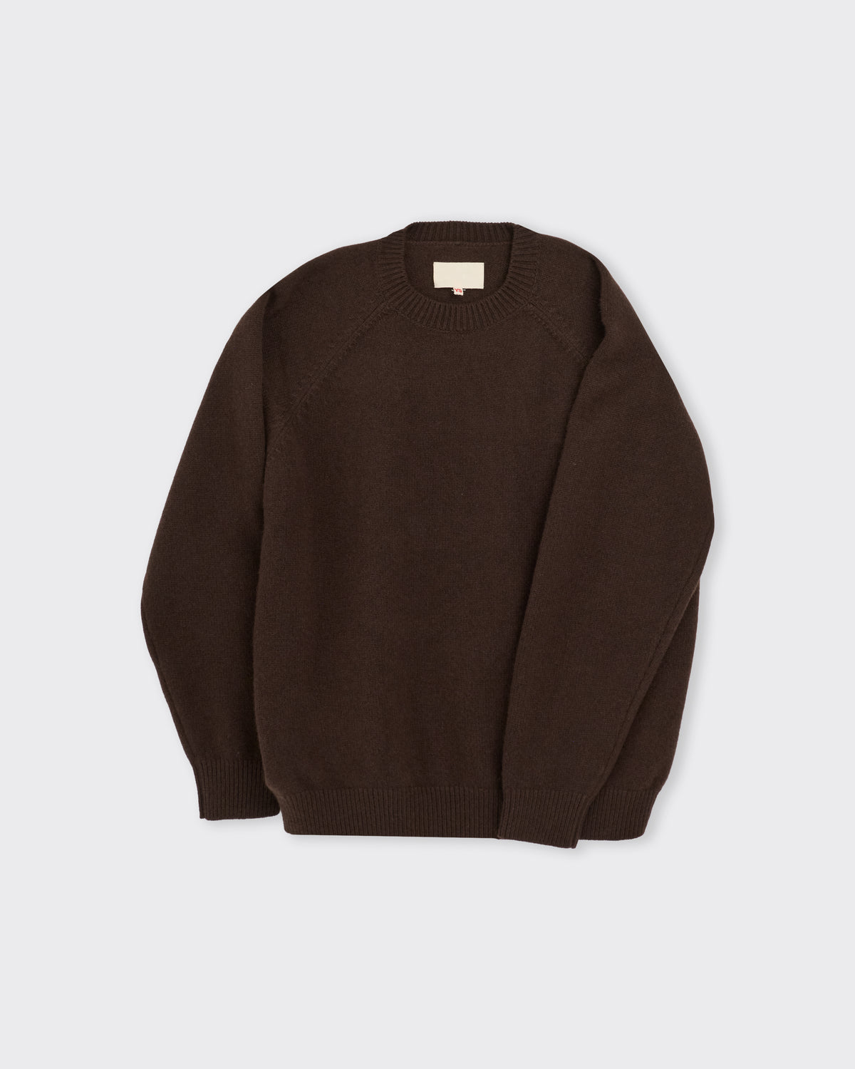 Yoko Sakamoto Raglan Crew Neck Knit in brown, three-quarter view