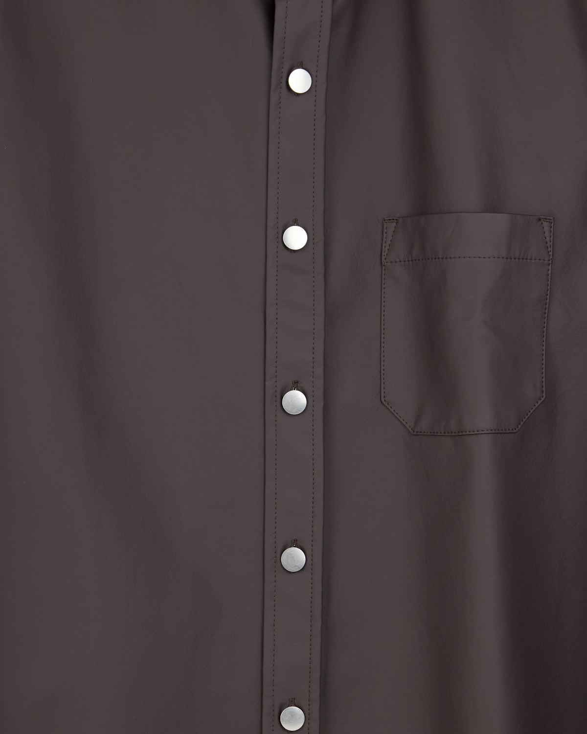 Colbo Overshirt in coated deep purple, placket and pocket detail