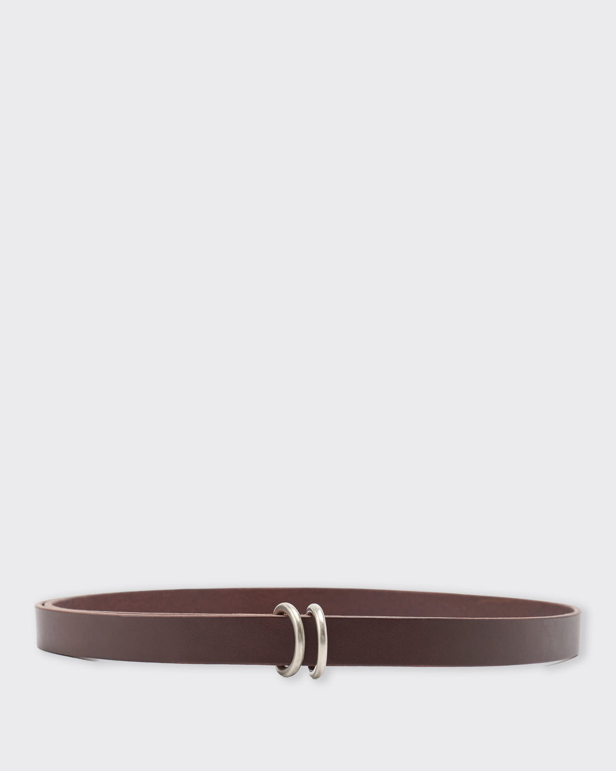 Yoko Sakamoto Ring Belt Slim in brown and silver, laid flat