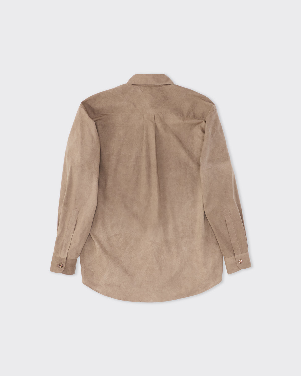 Colbo Office Shirt in splatter-washed brown cotton poplin, back, flat lay