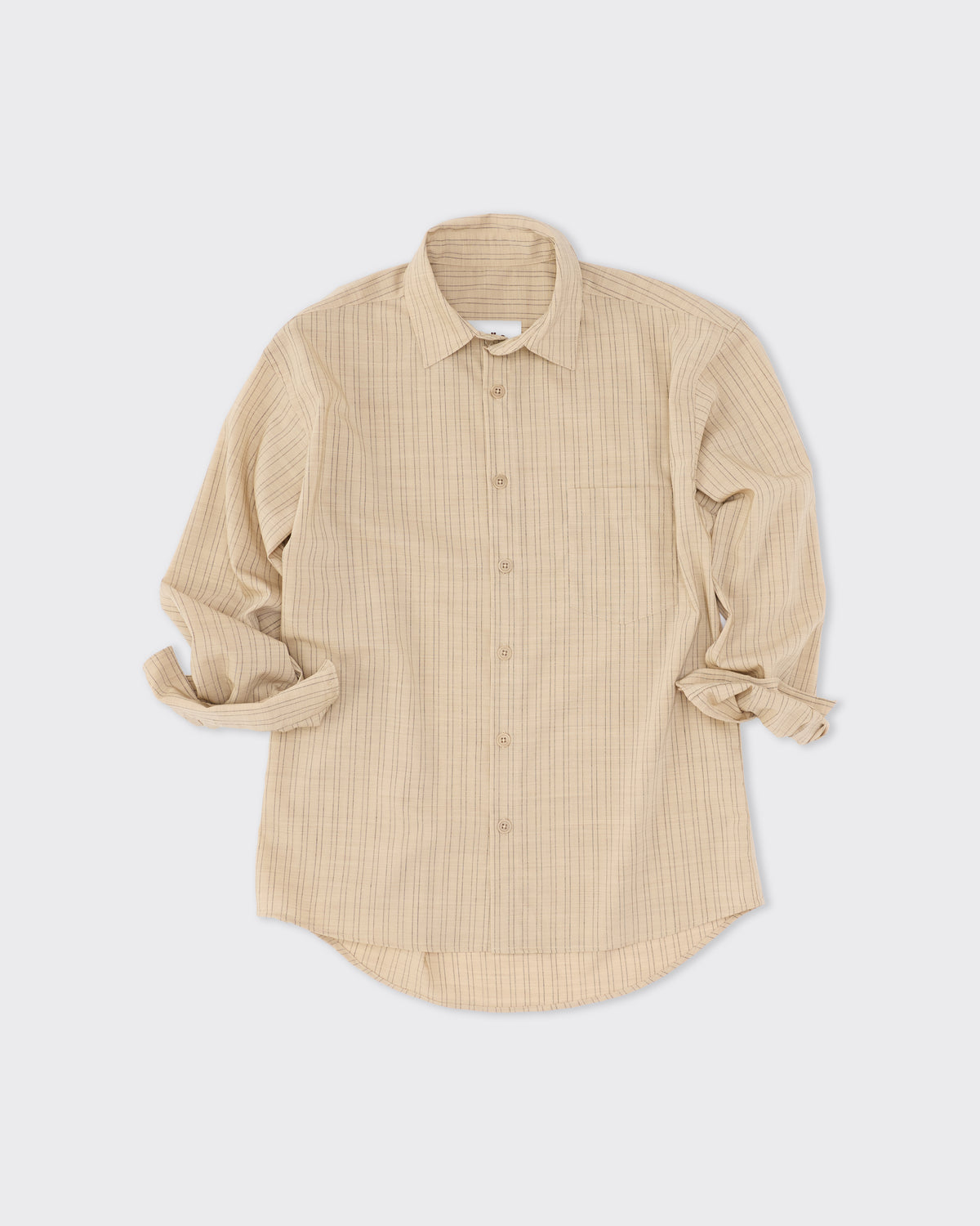 Colbo Banaras Shirt in double stripe Italian wool, front, sleeves rolled, flat lay
