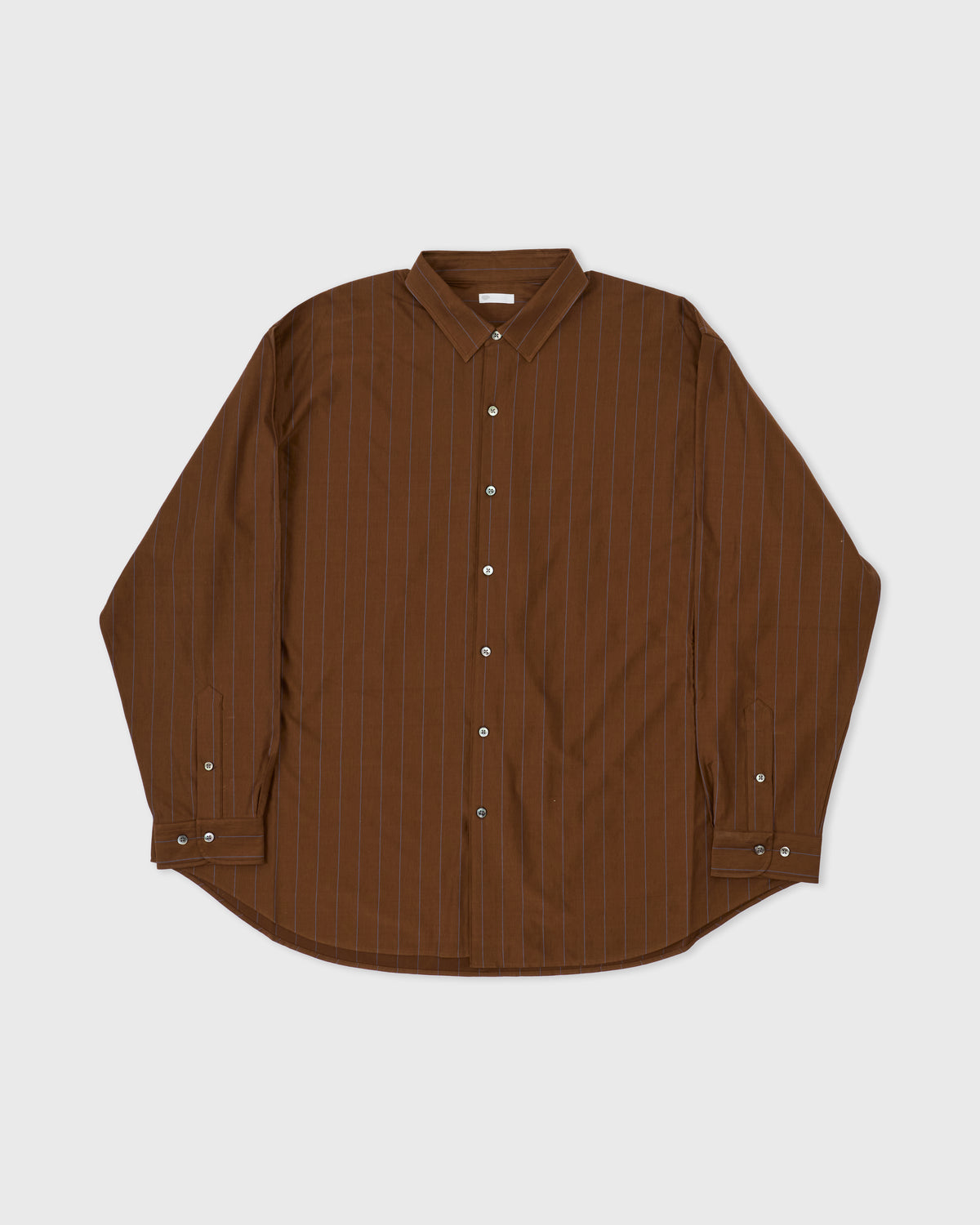 Kanemasa Phil Stripe Atmosphere Shirt in brown and blue cotton, front, flat lay