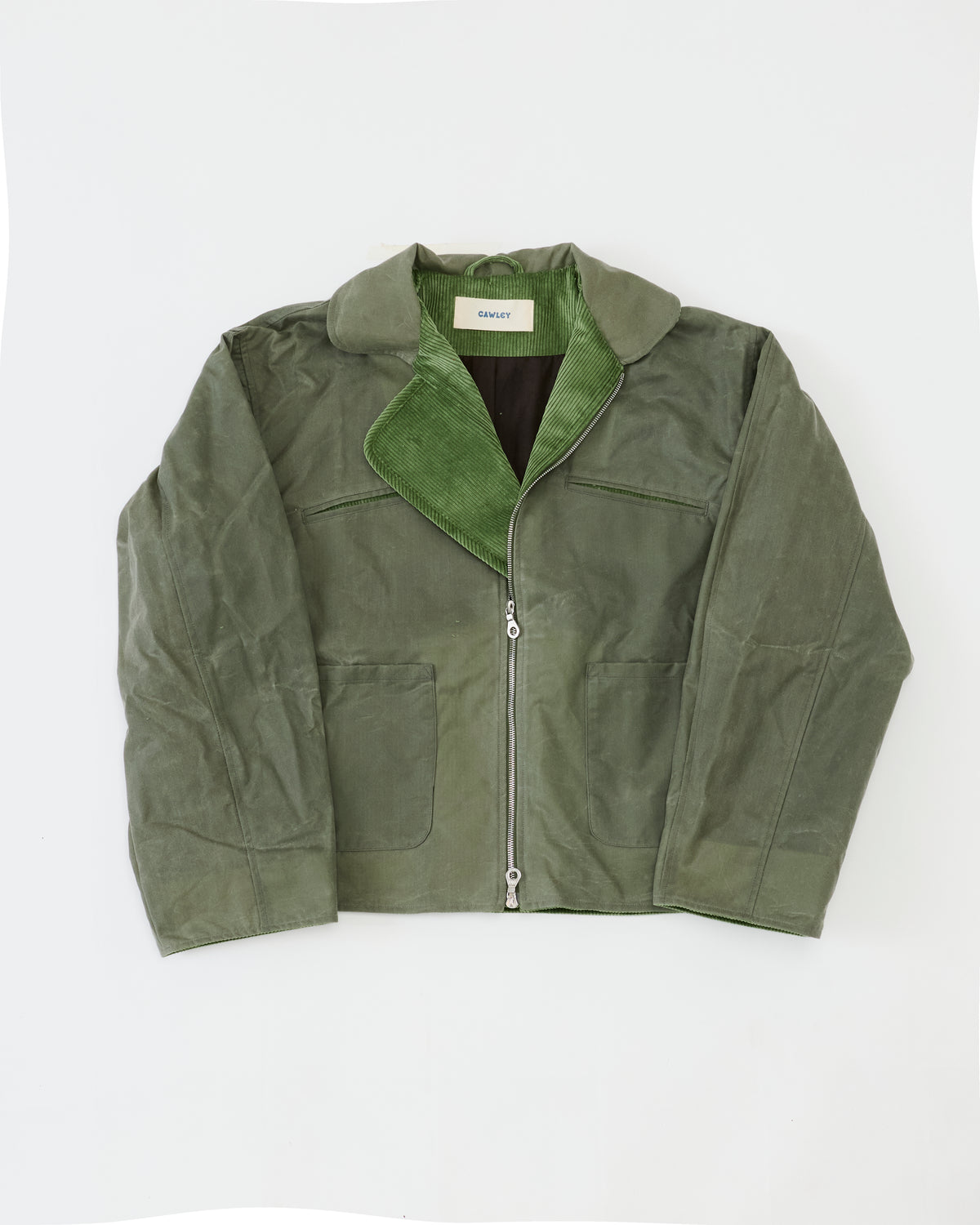 Cawley British Waxed Cotton Flying Jacket in sage, back