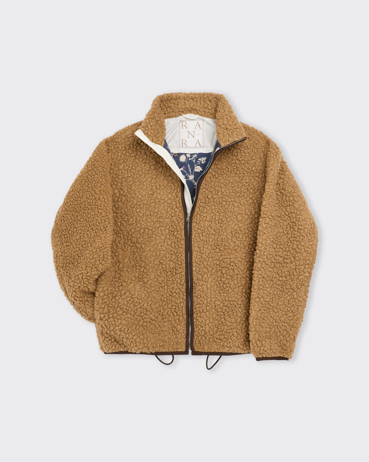 Ranra River Wool Fleece Jacket in sand, three-quarter view