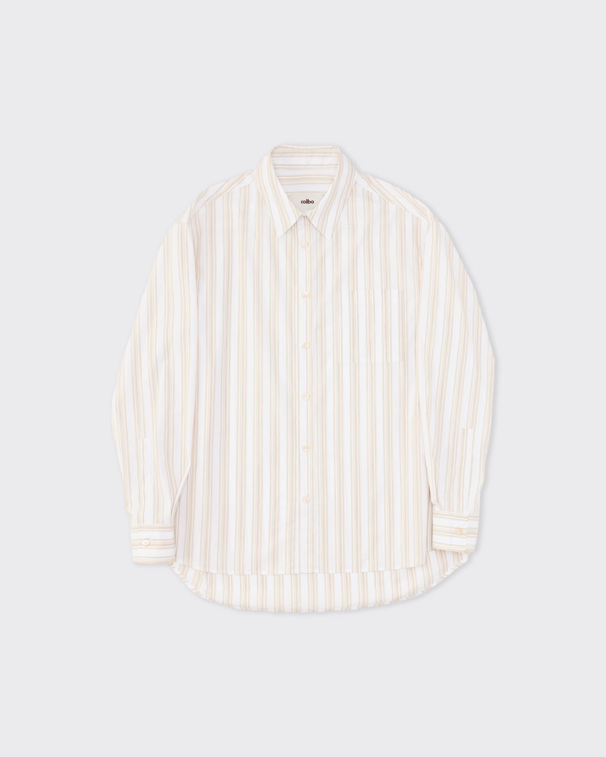 Colbo TK Shirt in sandbar stripe cotton poplin, front, flat lay