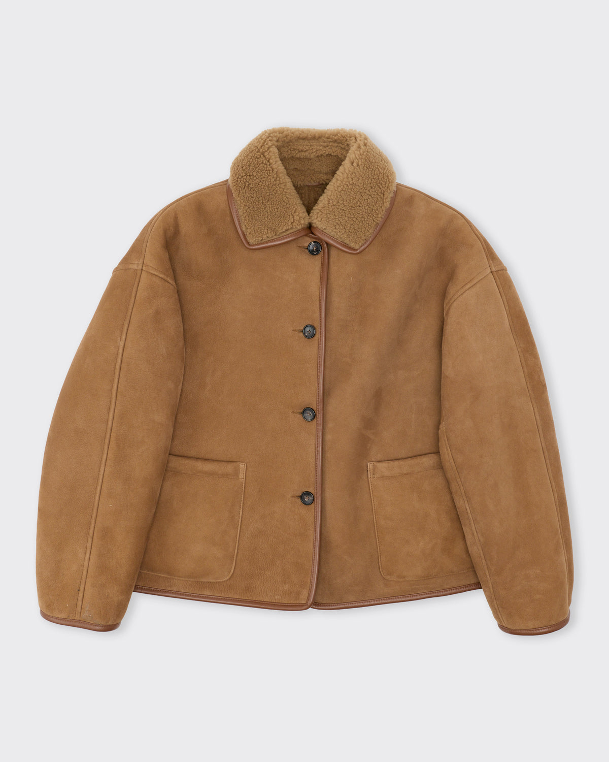 Cawley Suede Back Curly Hair Avis Jacket in tan, front