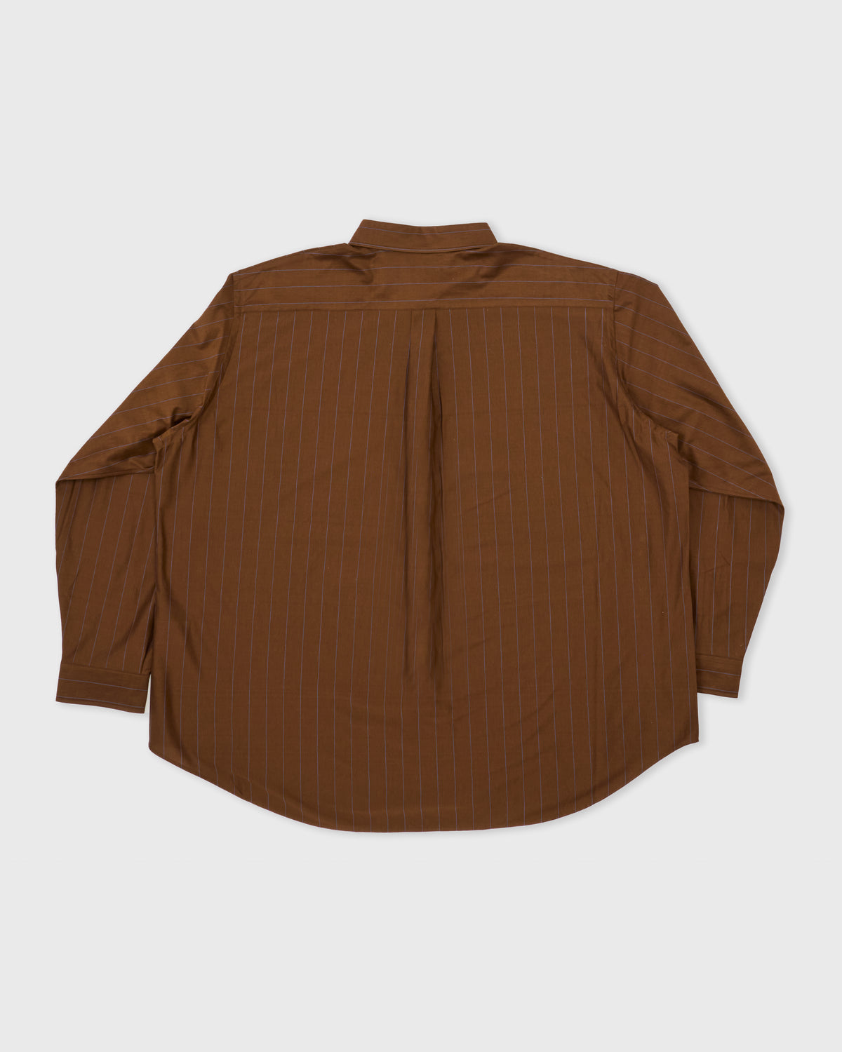 Kanemasa Phil Stripe Atmosphere Shirt in brown and blue cotton, back, flat lay
