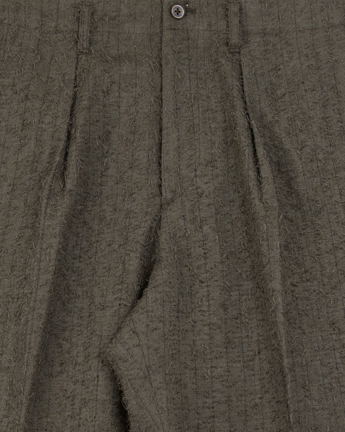 Polyploid Tuck Suit Pants in ash khaki stripe, detail