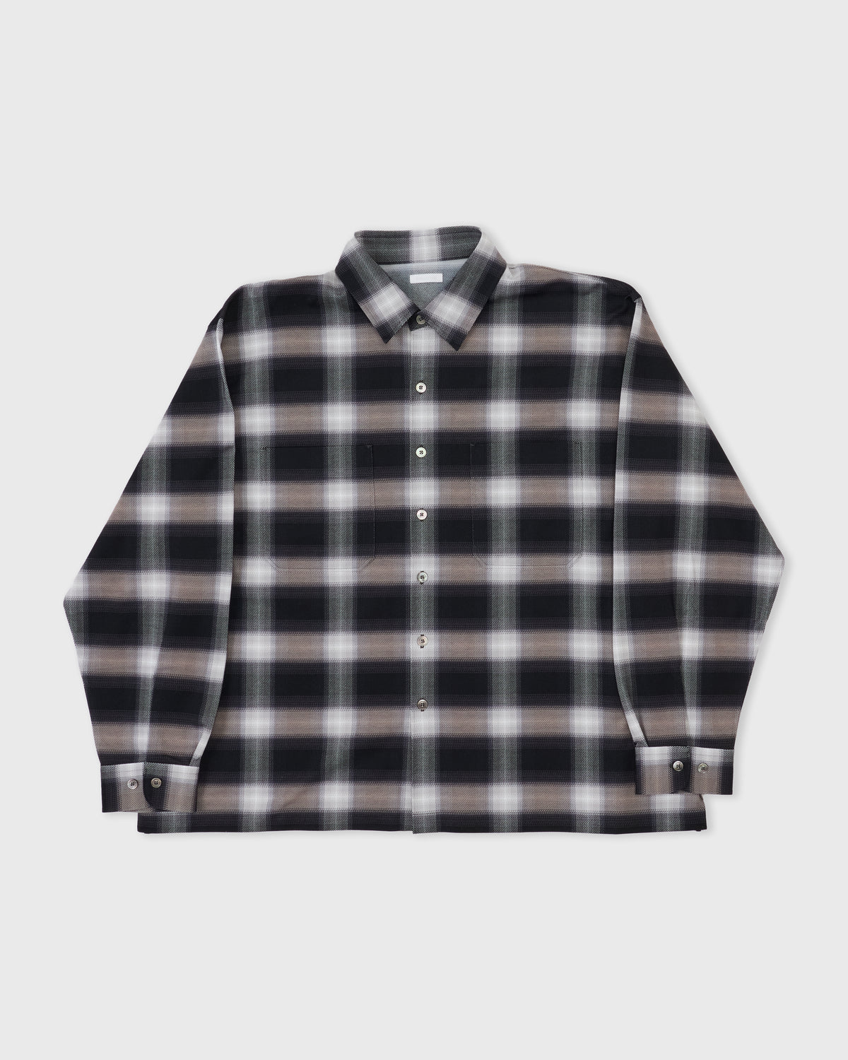 Kanemasa Phil Ombre Check Balise Shirt in black and white, front, flat lay
