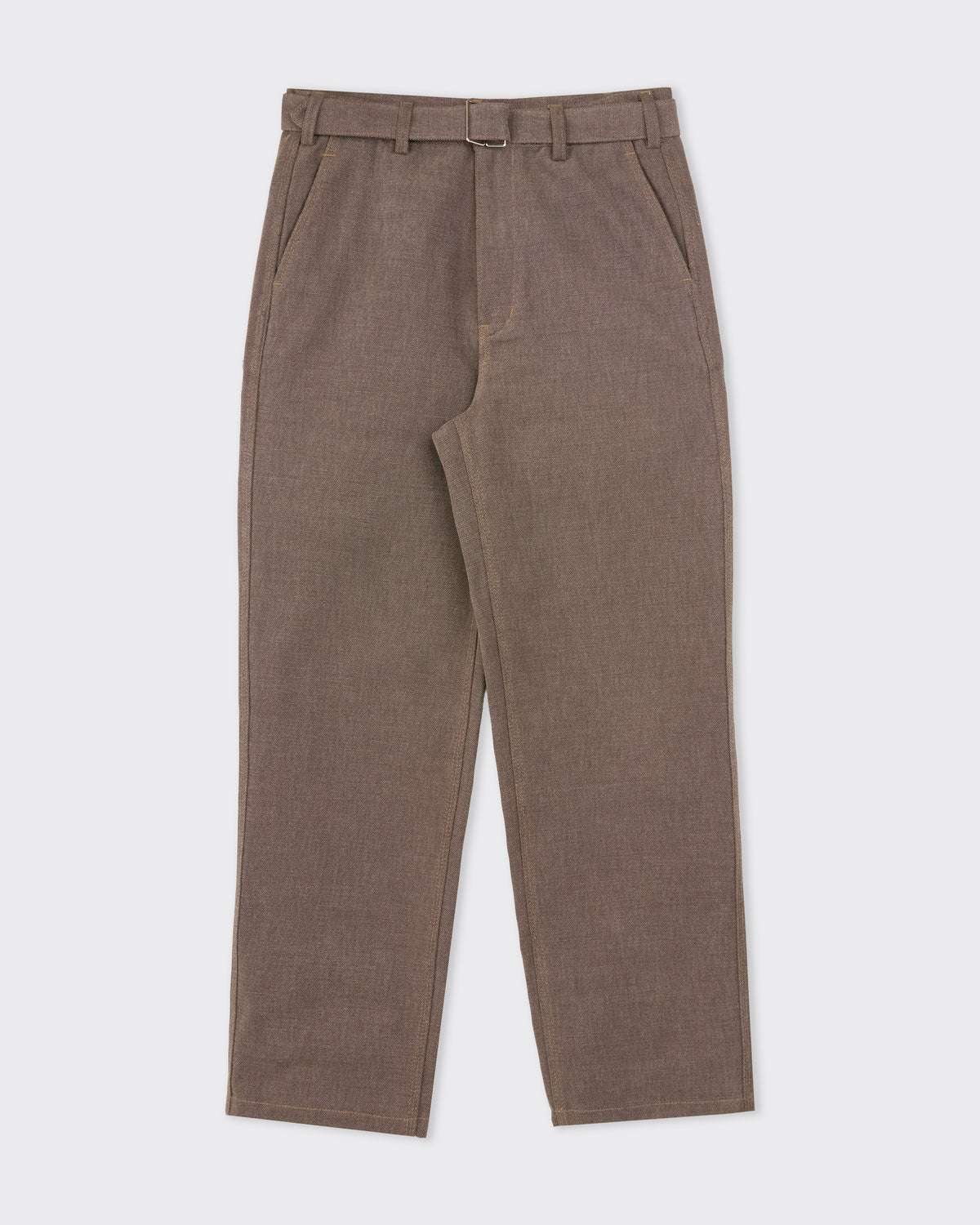 Colbo Belt Pants in brushed dark brown canvas, front