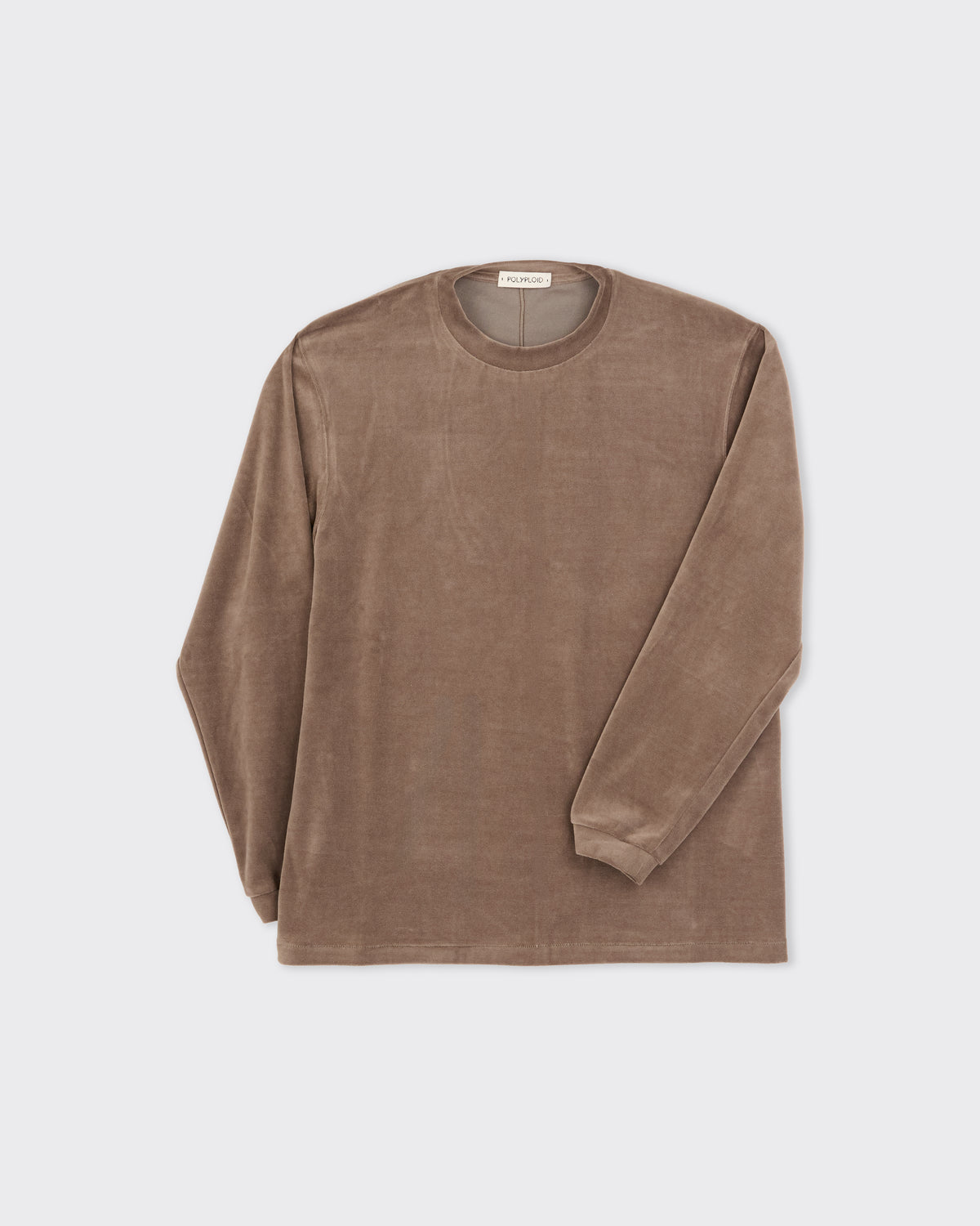 Polyploid Back Seam Longsleeve Pullover in stone brown, front detail