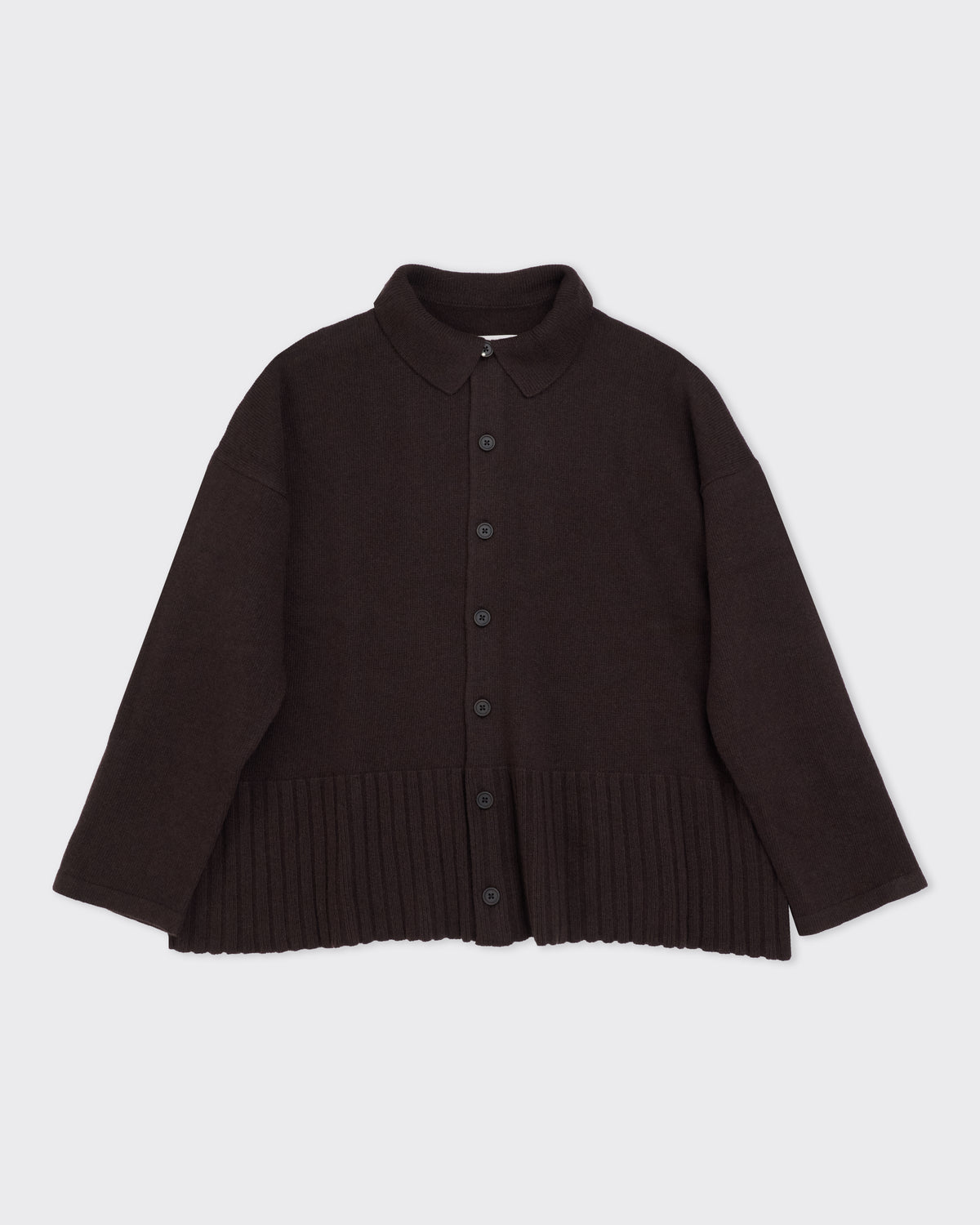 Colbo Knit Cardigan Polo in dark brown wool-cashmere, front, flat lay