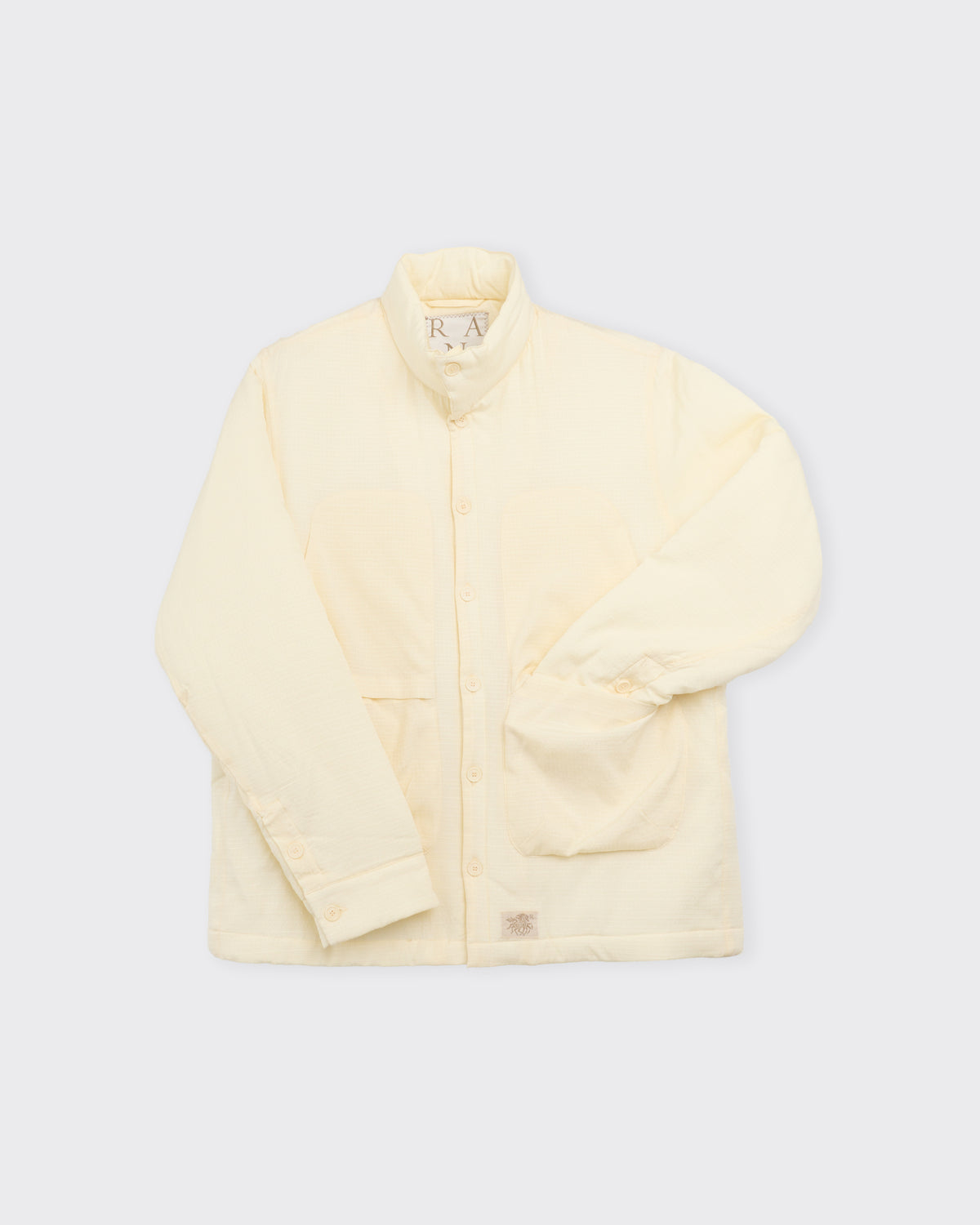 Ranra Epitome Wool Silk Padded Overshirt in pristine, three-quarter view