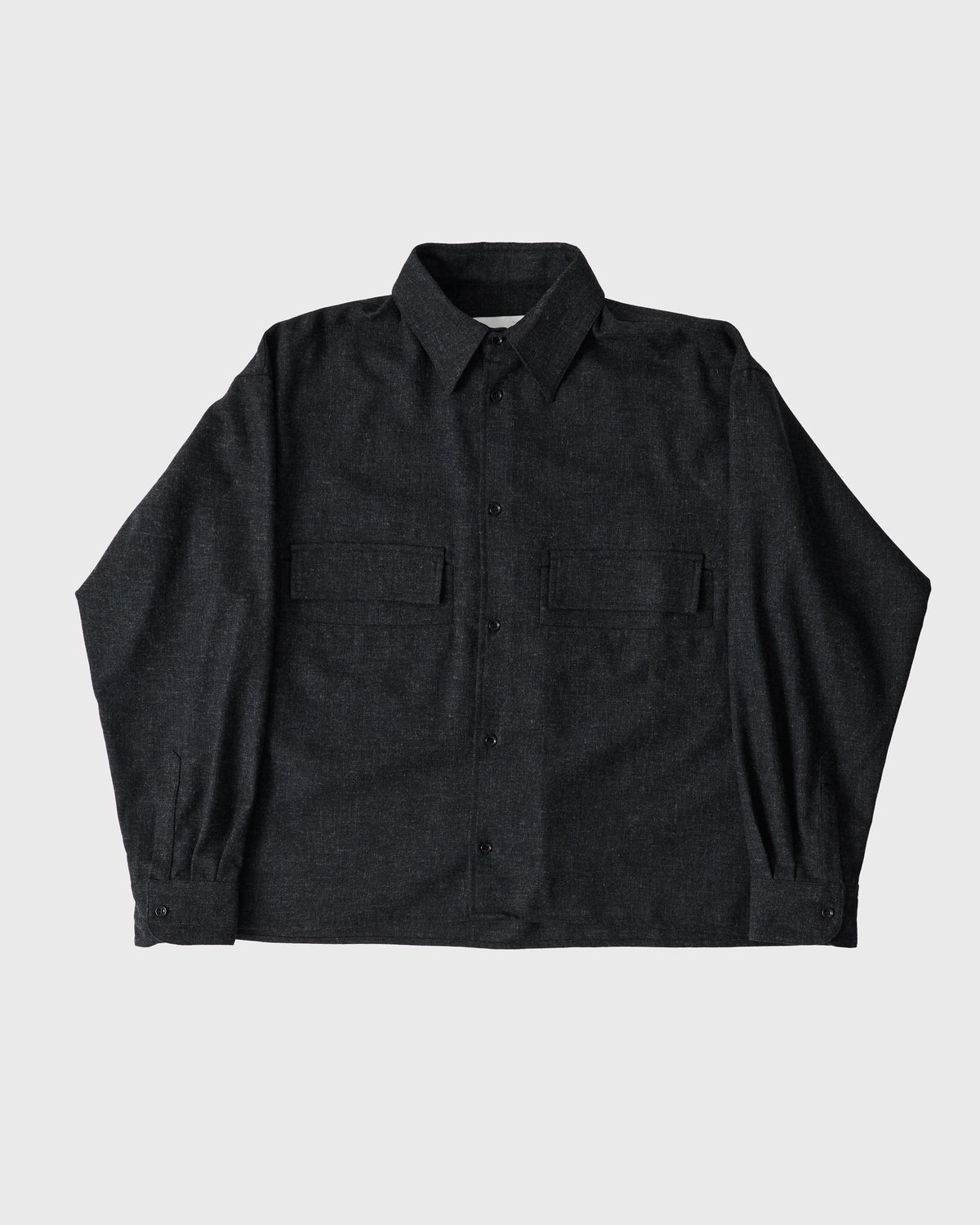 Sage Nation Crop Vincent Shirt in coal lambswool, front, flat lay