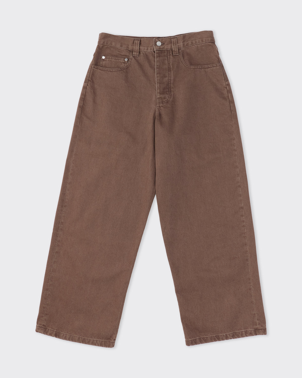 Colbo Big Pocket Denim in brown Japanese denim, front, flat lay
