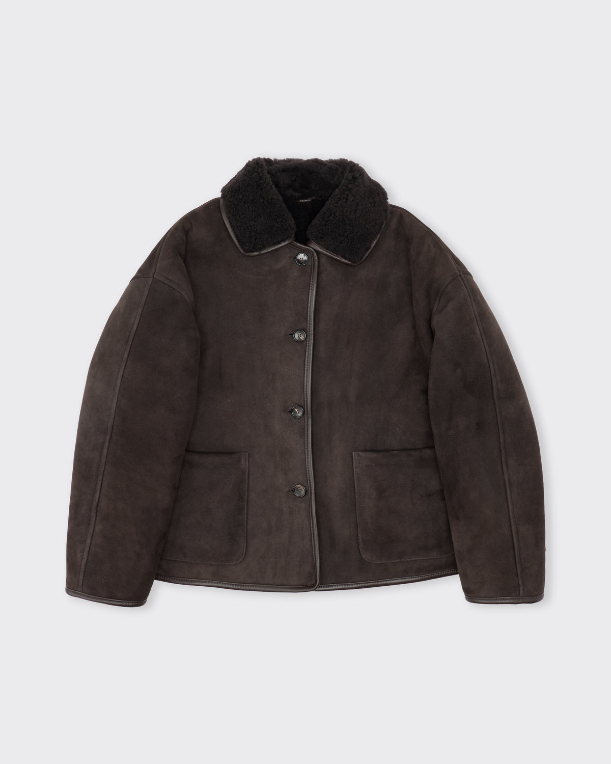 Cawley Suede Back Curly Hair Avis Jacket in chocolate, front