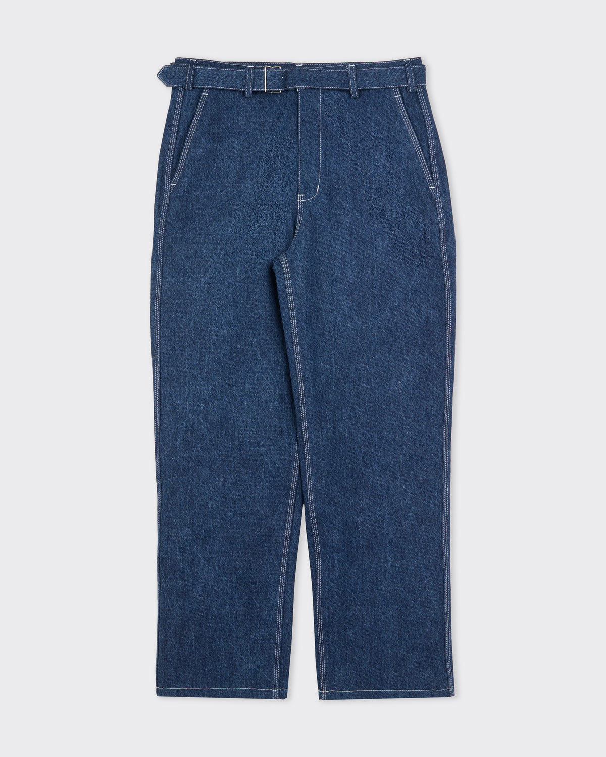 Colbo Belt Pants in stone blue denim, front