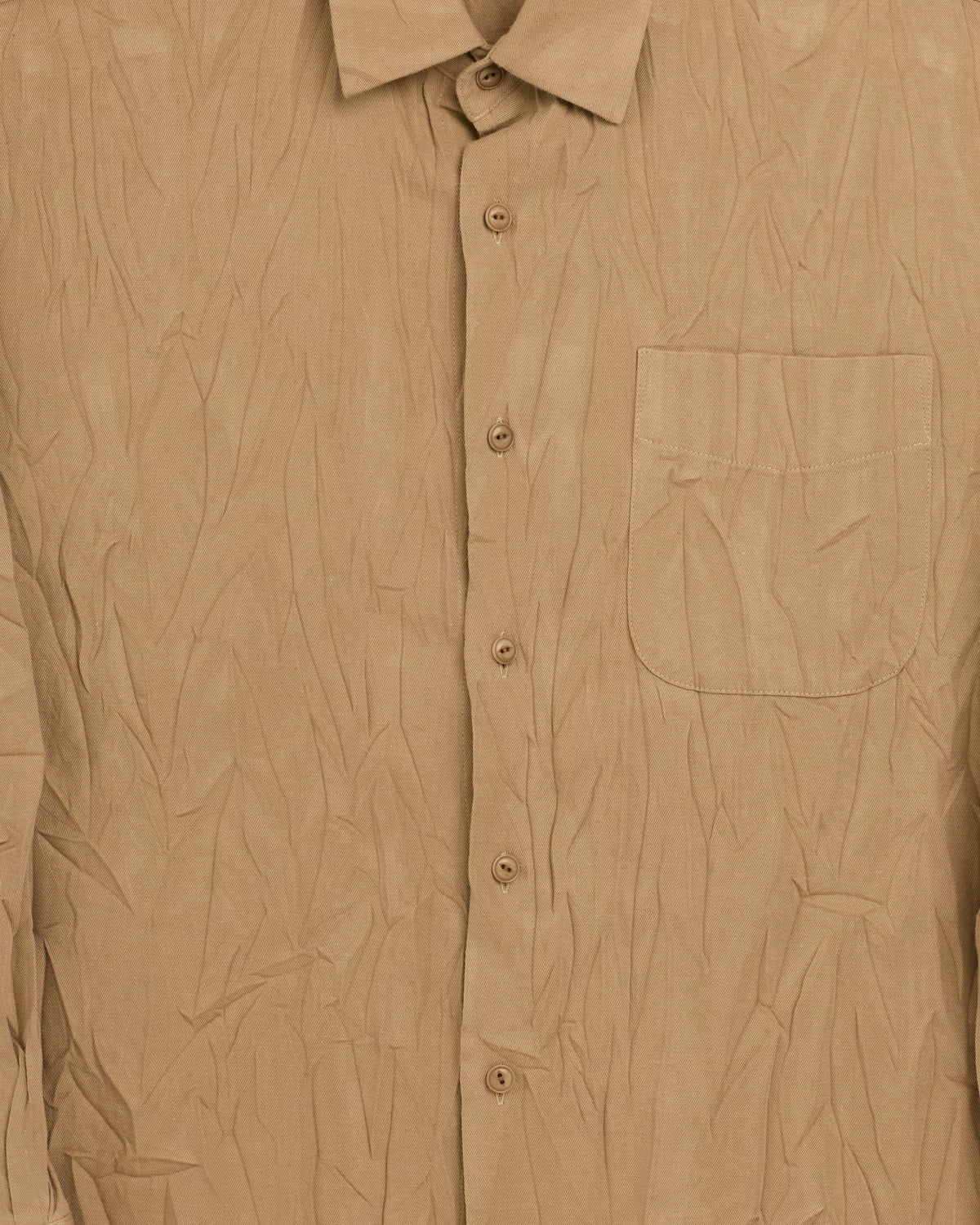 Yoko Sakamoto Regular Collar Shirt in beige, placket and chest pocket close-up