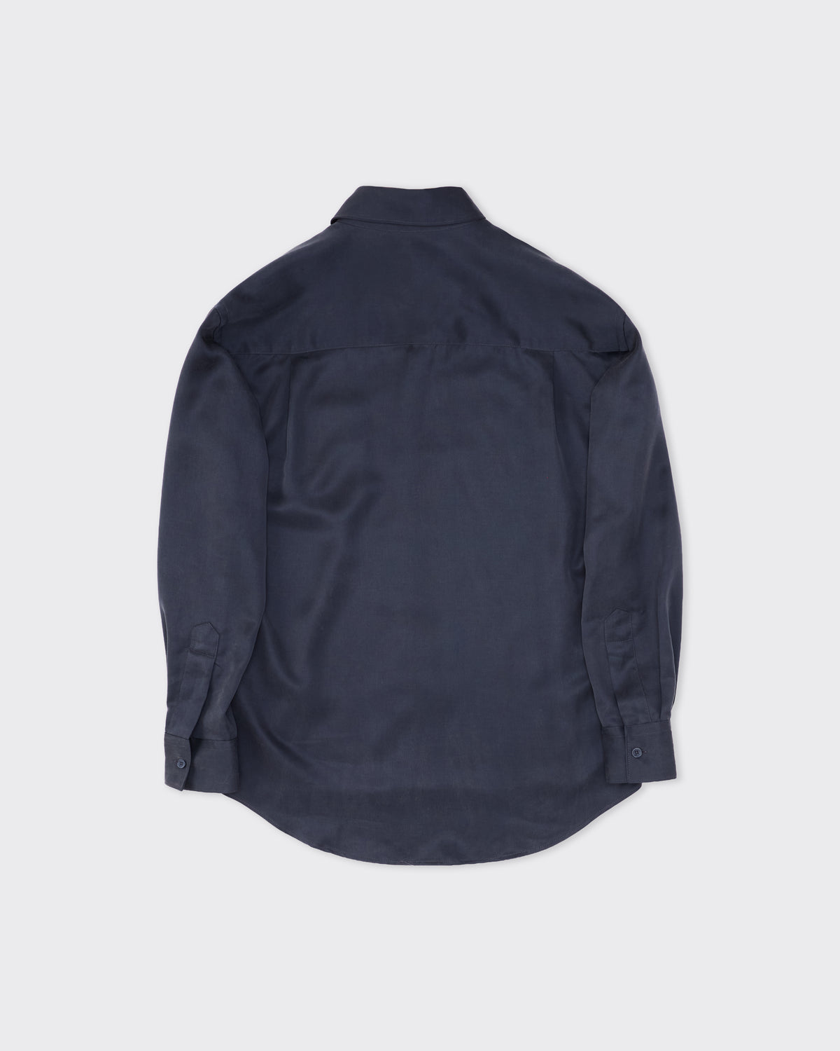 Colbo Banaras Shirt in smooth navy lyocell-wool, back, flat lay