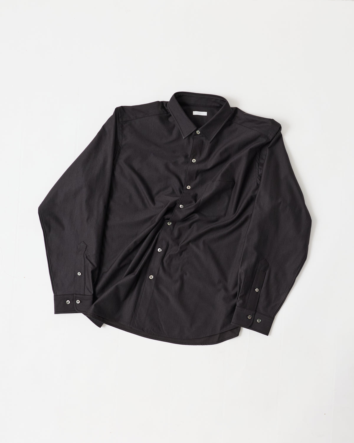 Kanemasa Phil Wool Atmosphere Shirt in brown wool blend, front, rumpled flat lay on white