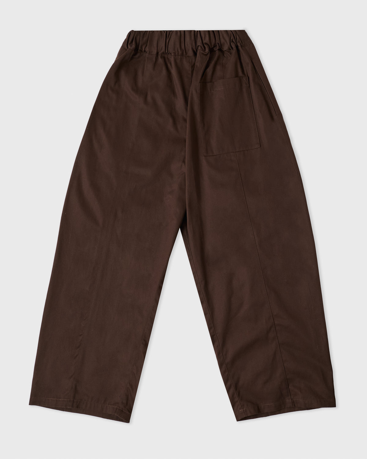 Sage Nation Box Pleat Trouser in brown cotton, back, flat lay