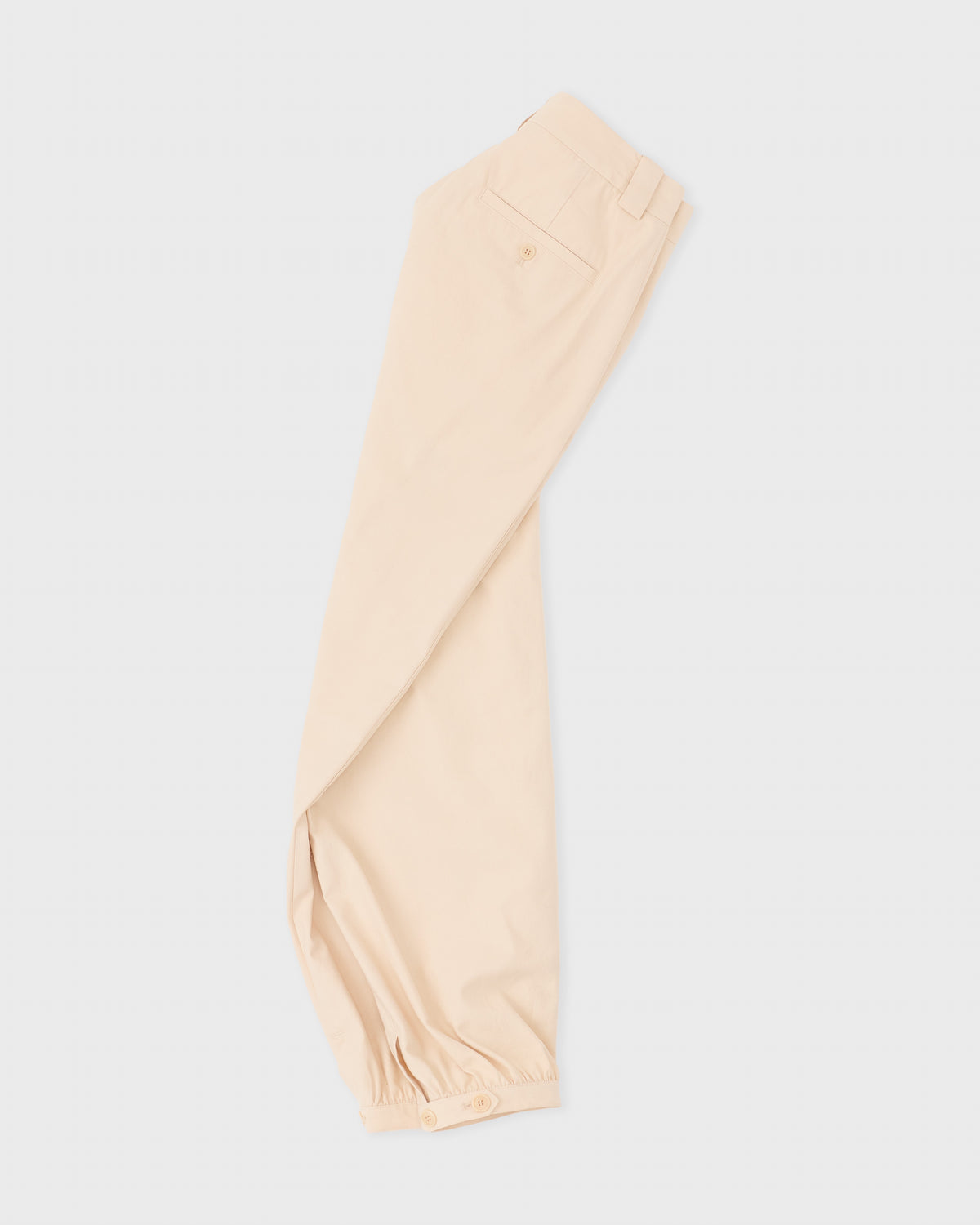Colbo Gathering Pants in soft peach cotton-Tencel, side, flat lay