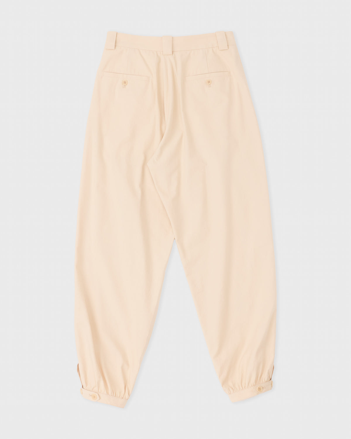 Colbo Gathering Pants in soft peach cotton-Tencel, back, flat lay