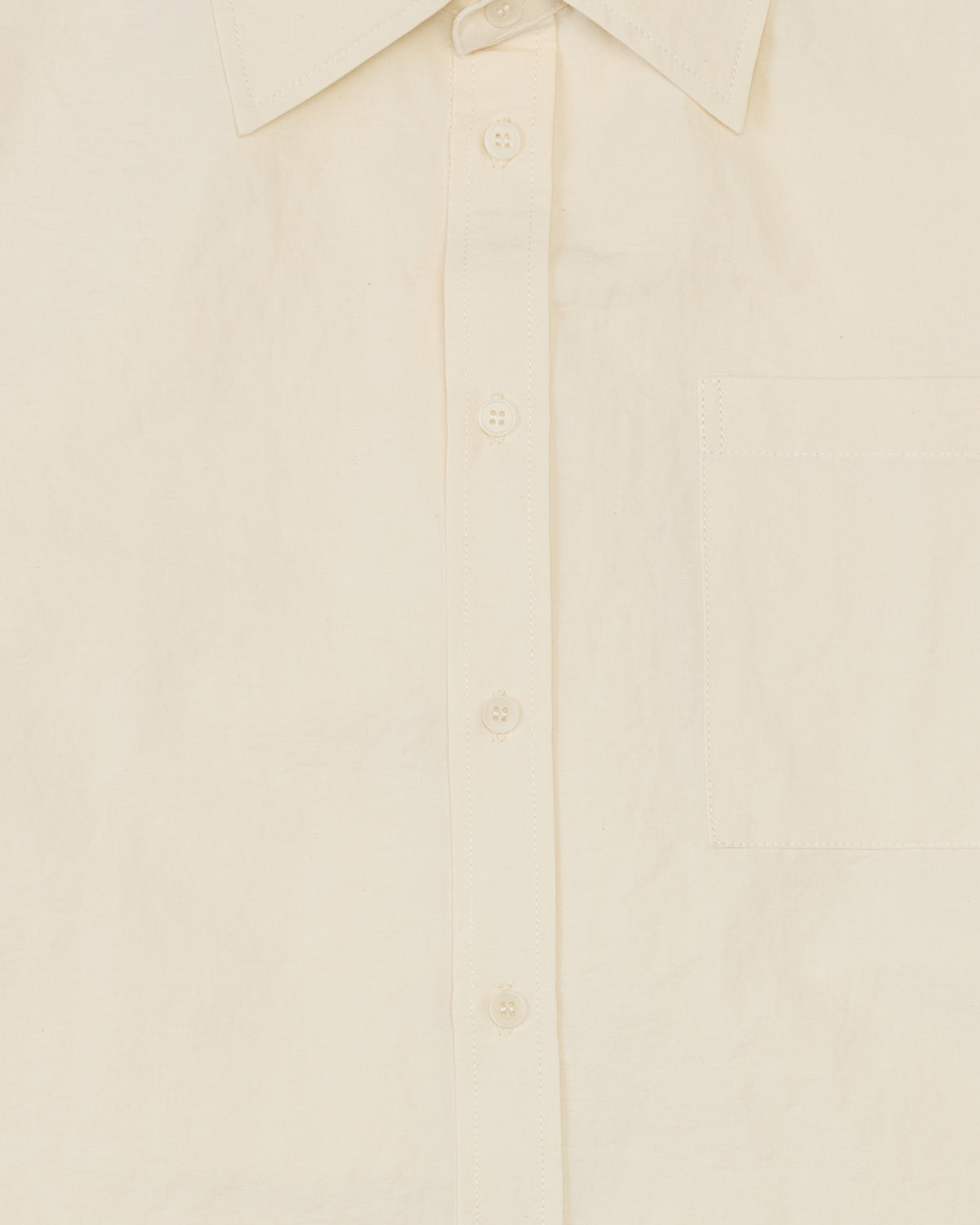 Colbo Metrics Shirt in ivory cotton-linen, placket and collar close-up