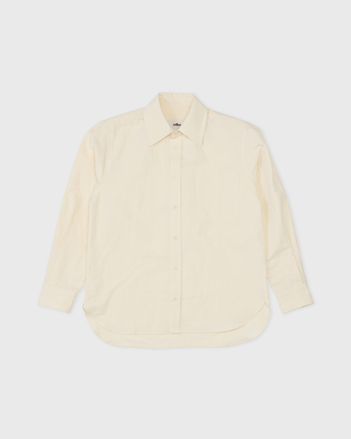 Colbo Metrics Shirt in ivory cotton-linen, front, flat lay