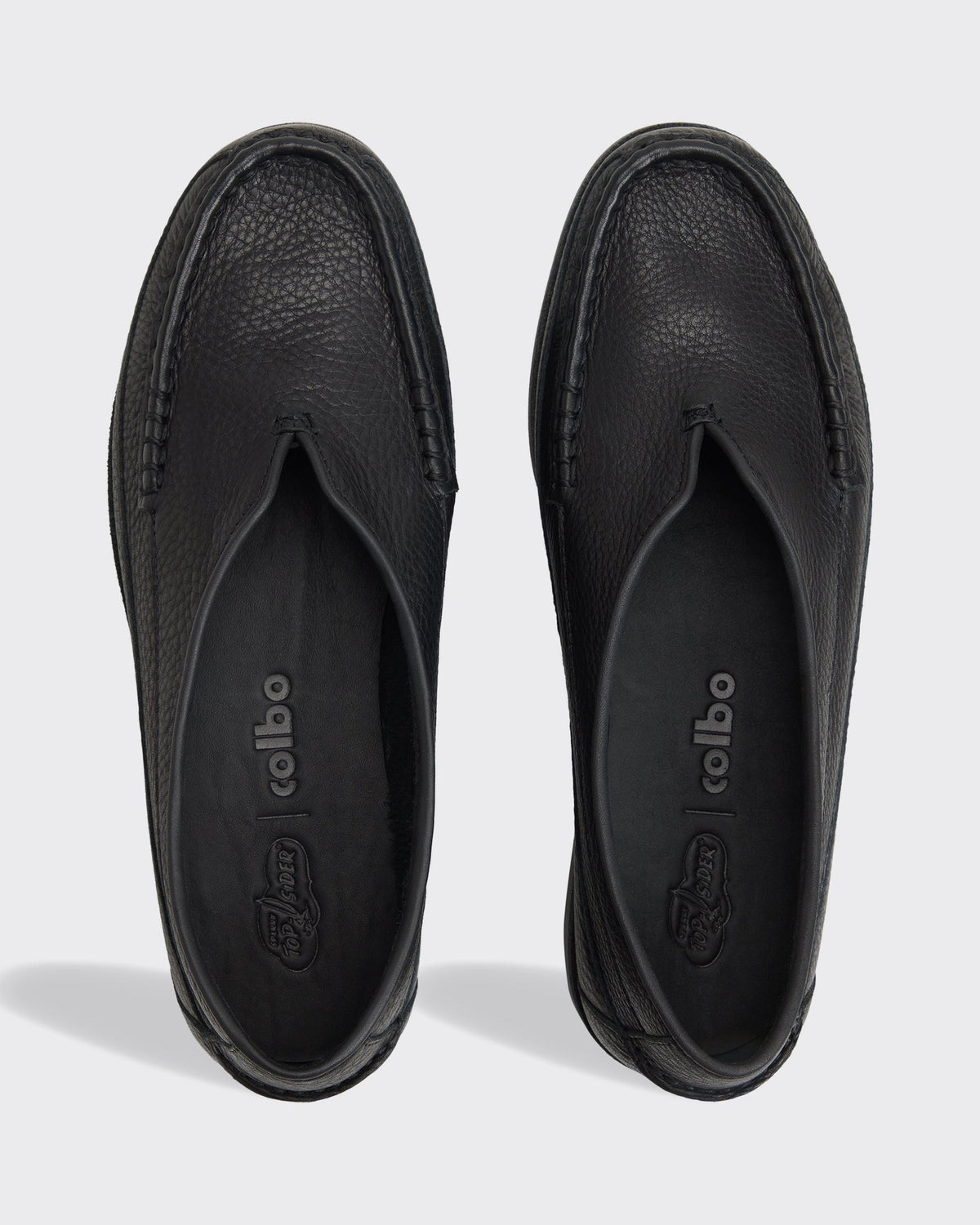 Sperry x Colbo Sirah loafer in black tumbled leather, pair, top-down view