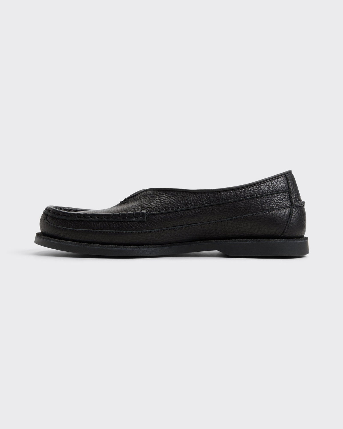 Sperry x Colbo Sirah loafer in black tumbled leather, side profile, facing left