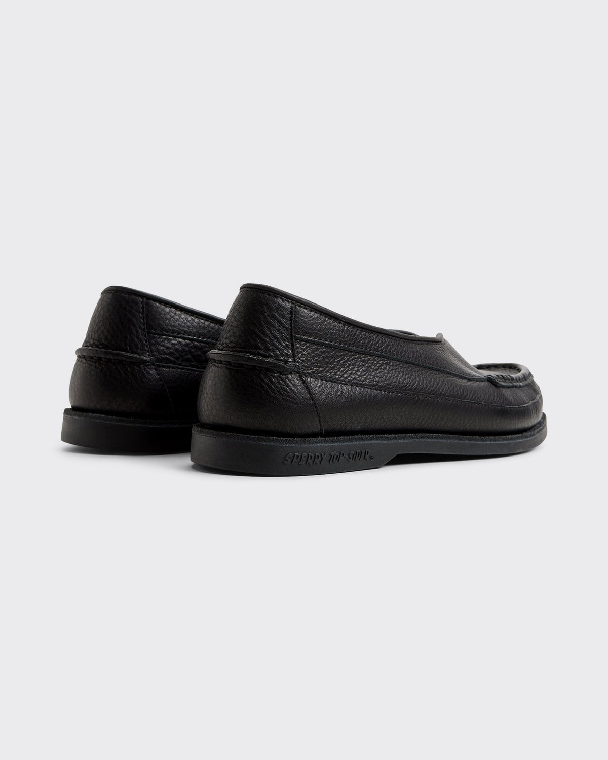 Sperry x Colbo Sirah loafer in black tumbled leather, pair, heel view