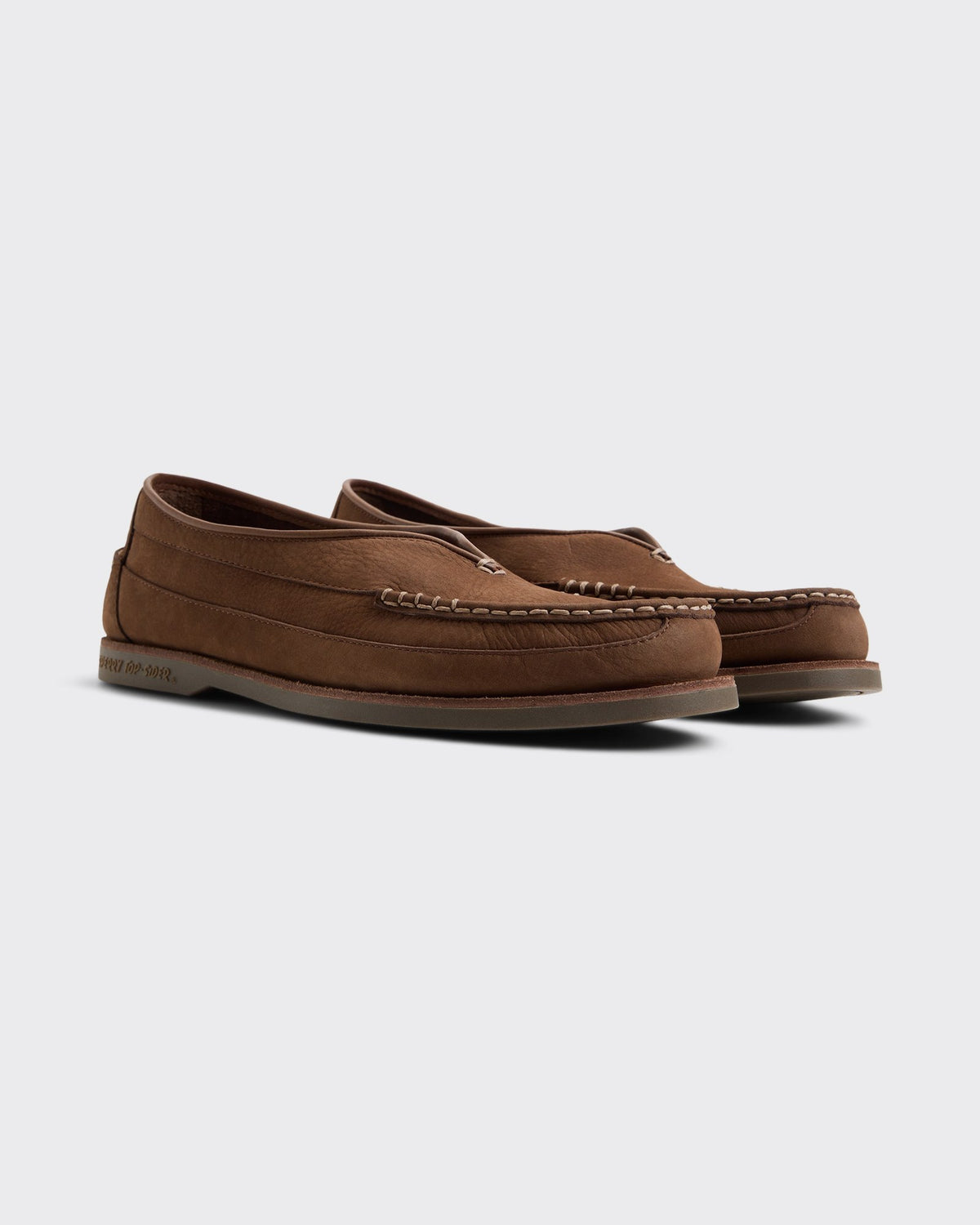 Sperry x Colbo Sirah loafer in chocolate nubuck, pair, three-quarter view