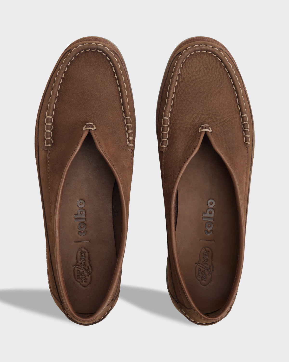 Sperry x Colbo Sirah loafer in chocolate nubuck, pair, top-down view