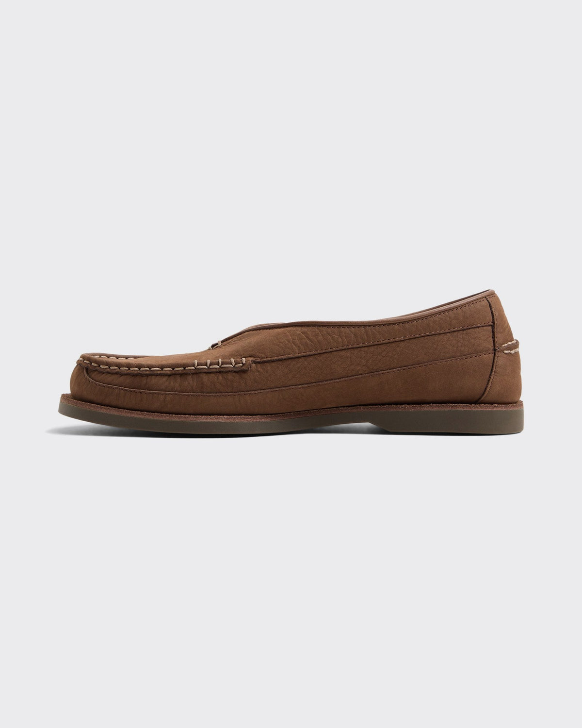 Sperry x Colbo Sirah loafer in chocolate nubuck, side profile, facing left