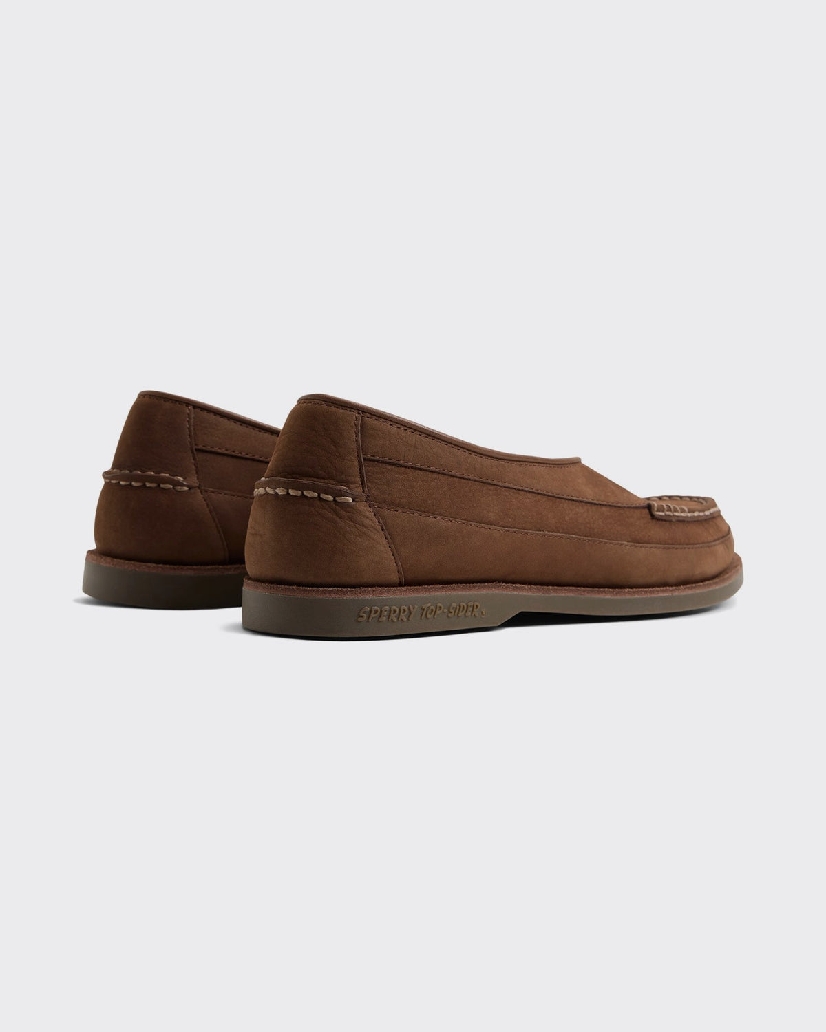 Sperry x Colbo Sirah loafer in chocolate nubuck, pair, heel view