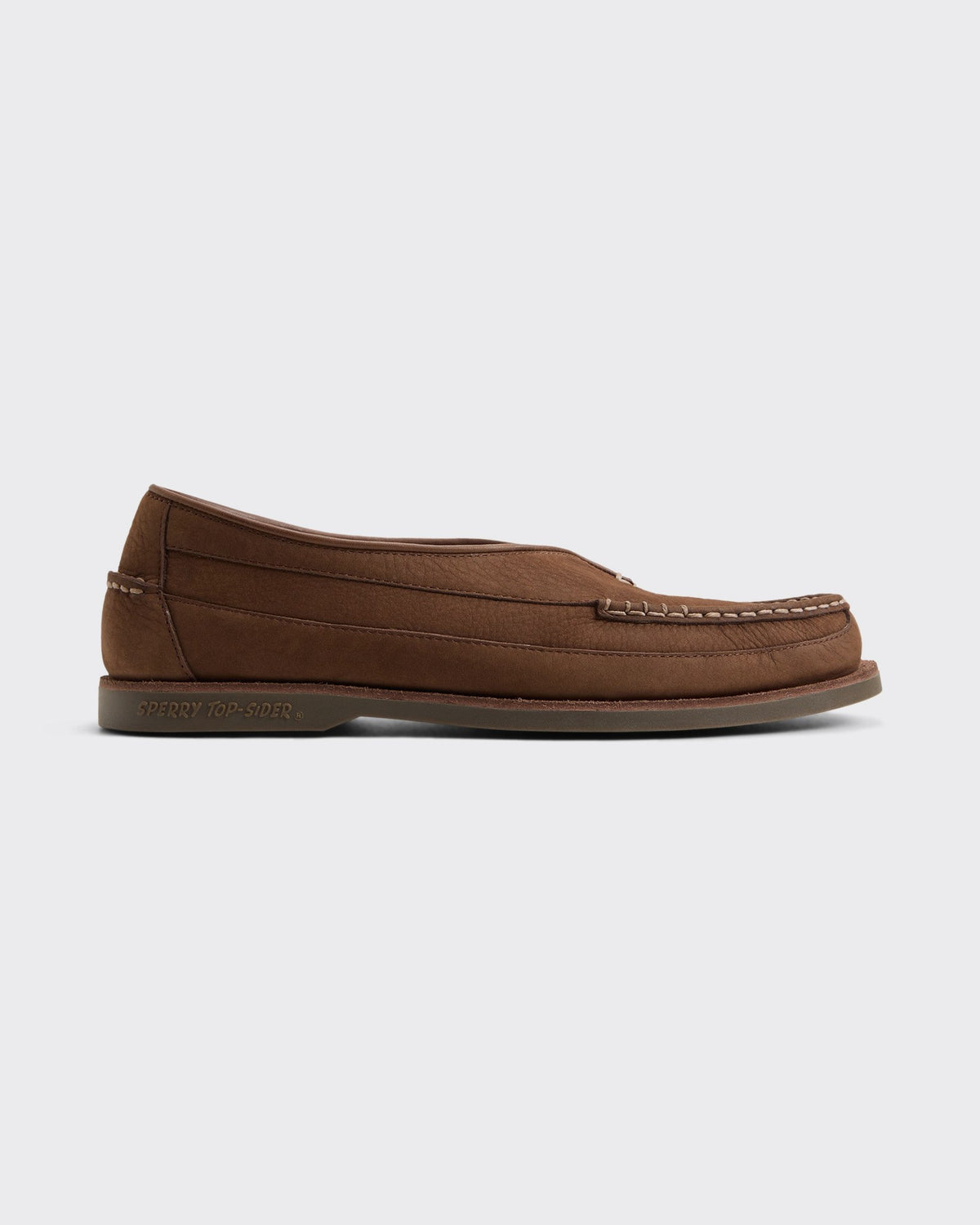 Sperry x Colbo Sirah loafer in chocolate nubuck, side profile